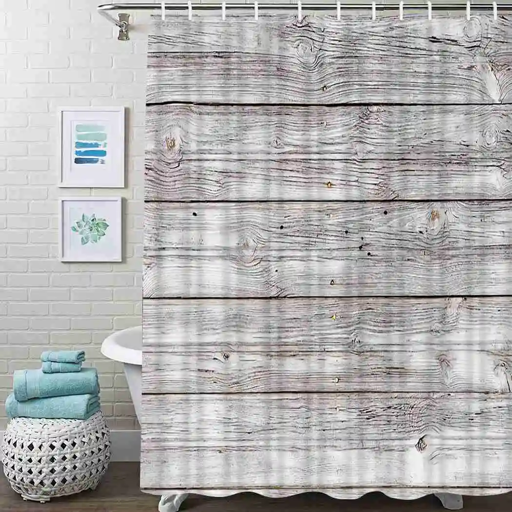 

Wood Plank Shower Curtain Timber Wall Texture Shower Curtain Waterproof Fabric For Bathroom Decor Shower Curtains Set With Hooks