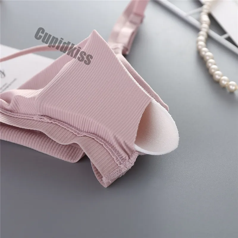 New ice silk thread wrapped chest, sexy lace beauty back no steel ring bra adjustable shoulder strap