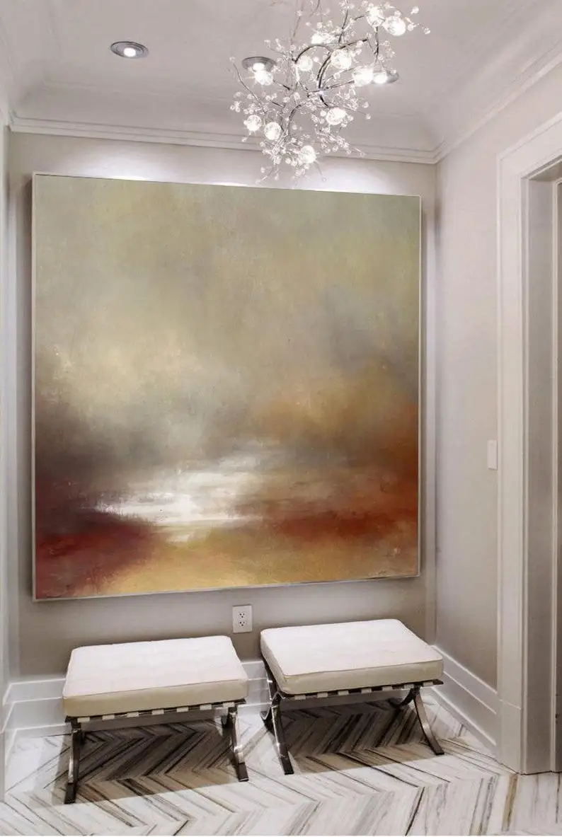Goede Grote Sky Abstract Schilderij Op Canvas Zee Schilderen Bruin Schilderij Sunrise Landschap Schilderen Ocean Art Wall Art Office Decor Olie