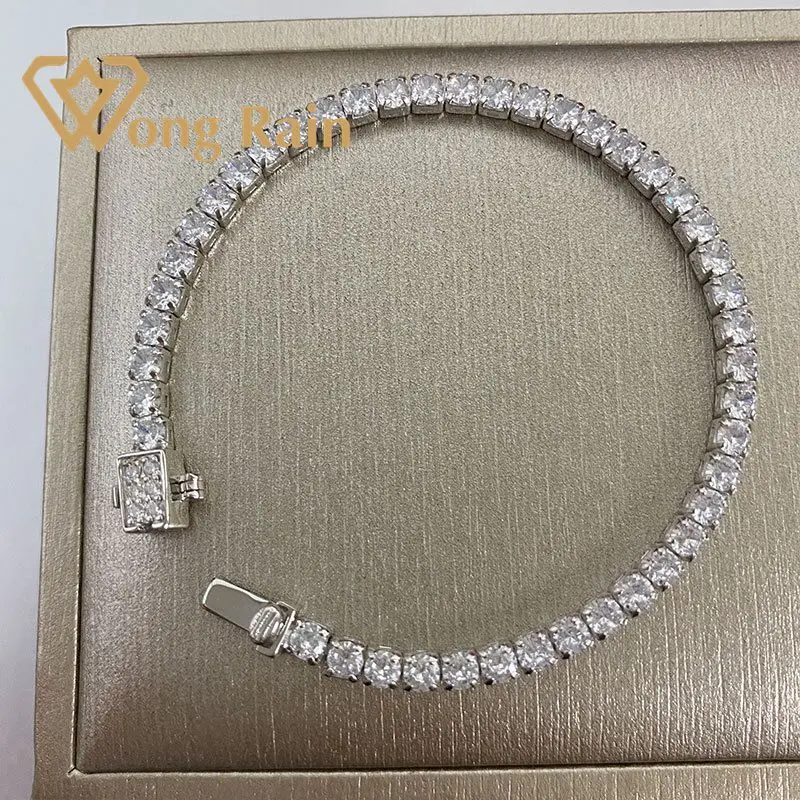 Wong Rain браслет из 100% серебра 925 пробы 3*3 мм с драгоценным камнем Moissanite