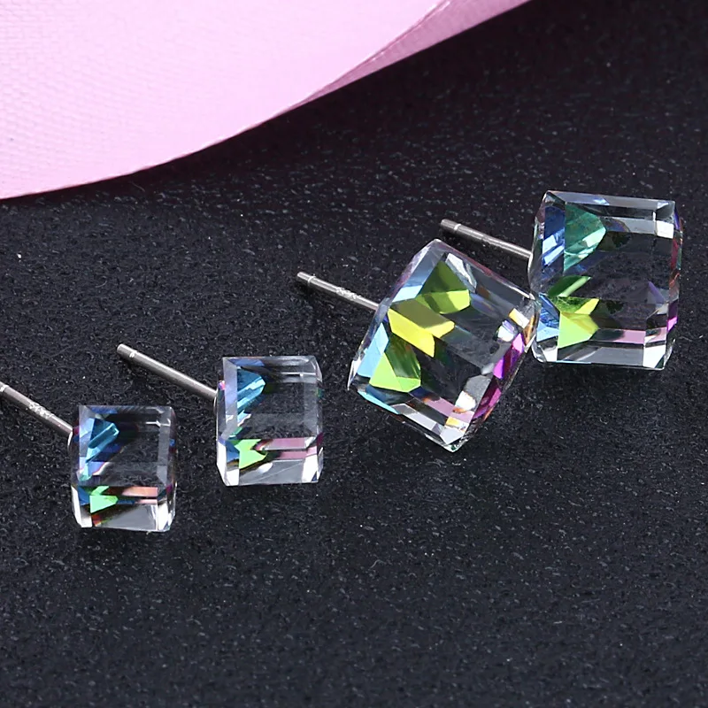 

Trustdavis Real 925 Sterling Silver Sweet Square Color Crystal Stud Earrings For Women Wedding Party Fine S925 Jewelry DA1852