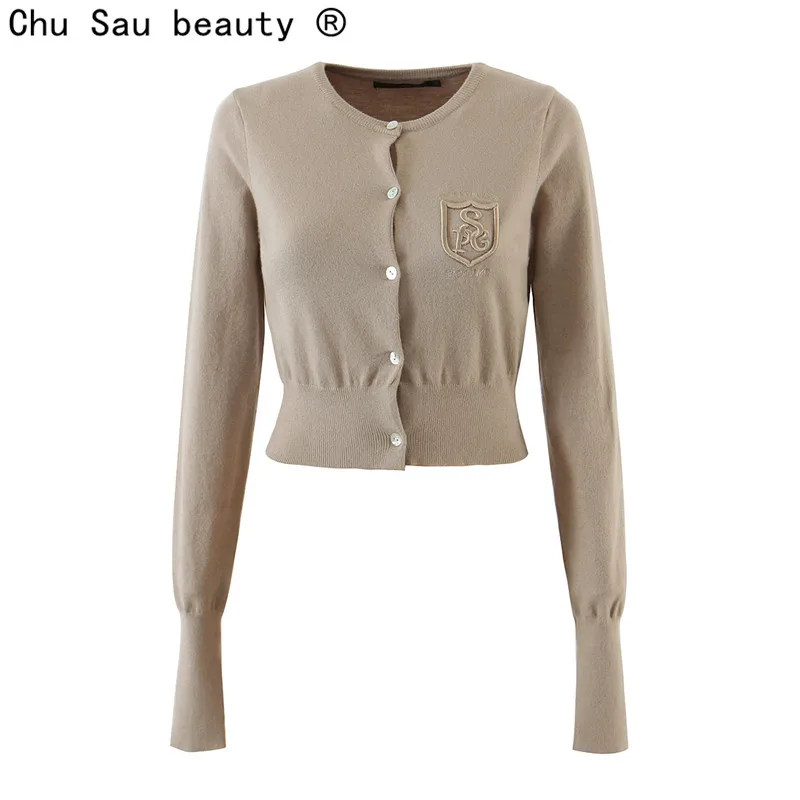 

Y2K Autumn New Vintage College Style Round Neck Knitted Cardigan Women Sweater Crop Top