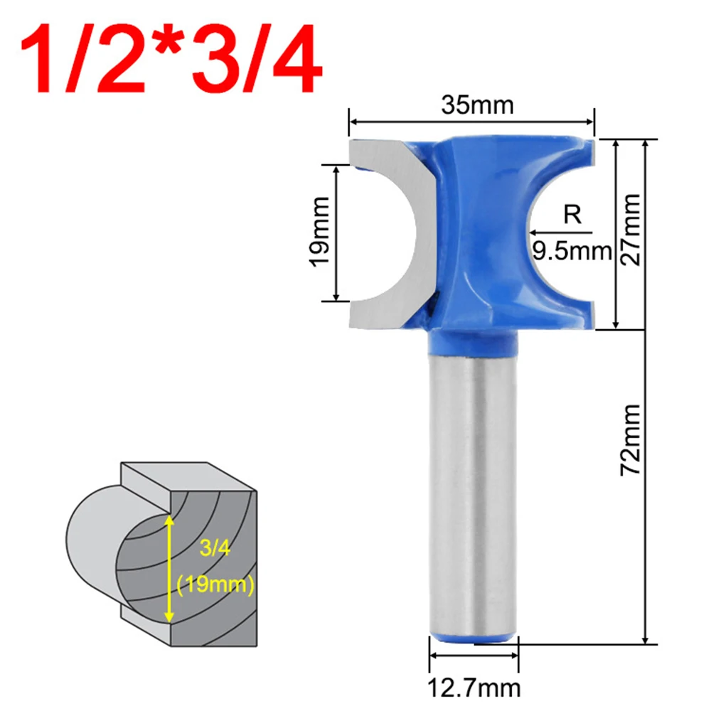 19mm 1/2 дюйма, хвостовая фреза с полукруглые разноцветные плоские с закругленный Стекловолоконный для вырезания гребней и Концевая фреза быстроходный деревообрабатывающий фрезерный станок твердосплавные фрезы деревообрабатывающий фасонно-фрезерный резец инструмент для древесины MDF - Длина режущей кромки: 19mm