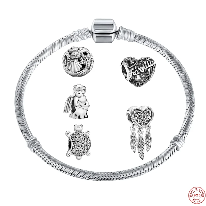 

MC 925 Sterling Silver Vintage Dream Catcher Heart Charms Bracelets For Women Fit Original Pandora Bracelet DIY Jewelry Gifts