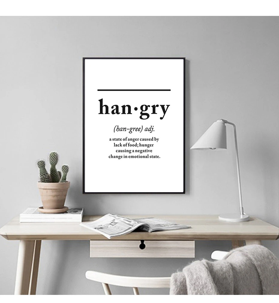 Скандинавский Hangry разрешение буквы холст картина черно-белая стена художественный принт и плакат современная картина домашняя декоративная