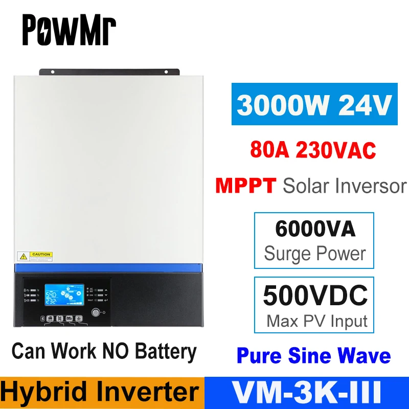 Гибридный солнечный инвертор 3 кВт встроенный 80 А MPPT 24 в 230 В вход