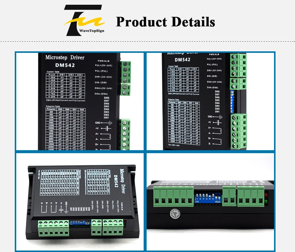 WaveTopSign Драйвер шагового двигателя DM542 Напряжение 20-50VDC ток 1,0-4.2A для 57 86 серии 2 фазы цифровой шагового двигателя