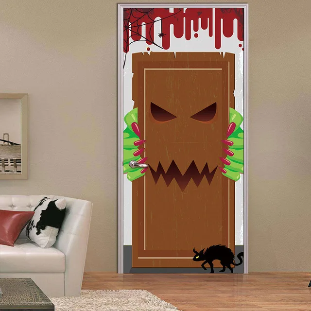 3D Self Adhesive Wall Art Decal On Door Halloween Day Party Sticker For Home Door Decoration Renovation Wallpaper Print Picture - Цвет: Door ZZ13269-06