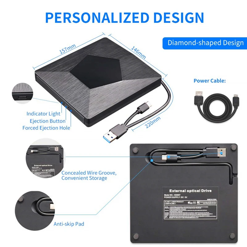 USB 3 0 Тип C Внешний DVD RW Регистраторы привод Оптический CD Встроенная память плеер