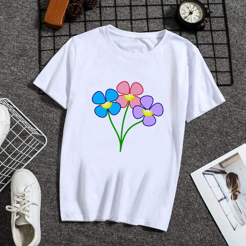 

The Great Wave of Aesthetic T-Shirt Women Tumblr 90s Fashion Graphic Tee Cute T Shirts And Flowers Summer Tops Female
