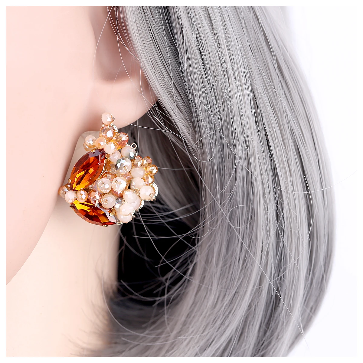 Женские серьги гвоздики с кристаллами 4 цвета|Серьги-гвоздики| |