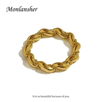 monlansher gold color stainless steel geometric twist spin ring delicate wave finger ring vintage daily rings jewelry for women