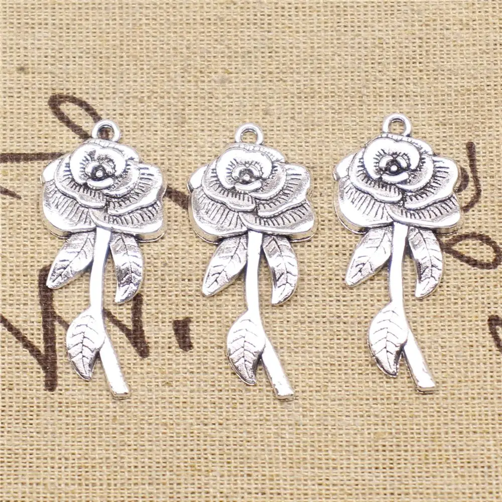

Designer Charms DIY 5pcs 42x19mm Antique Silver Color Rose Flower Charms