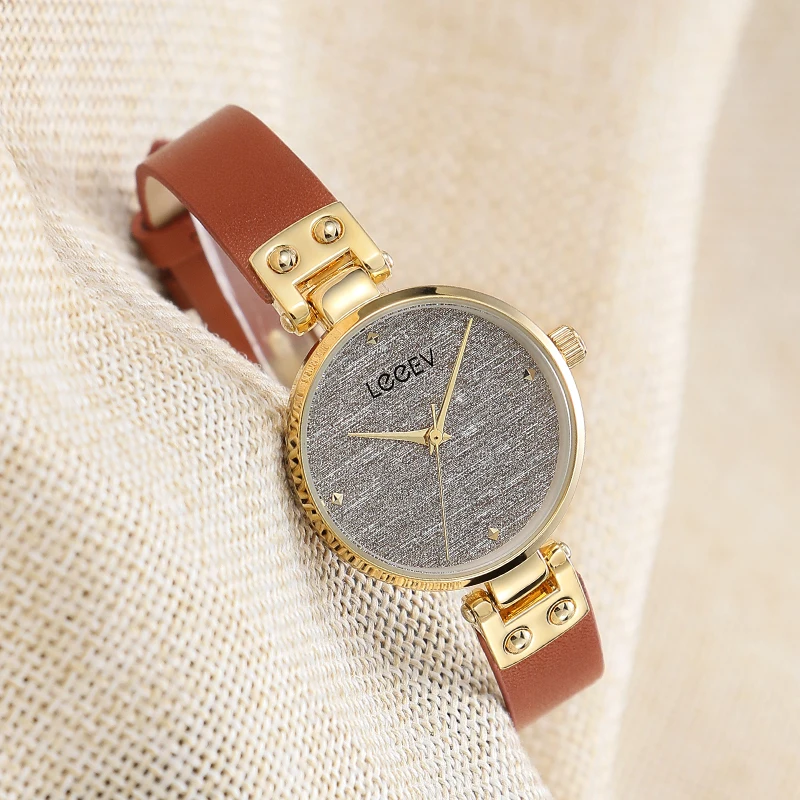Часы LeeEv женские кварцевые повседневные аналоговые с кожаным ремешком подарок