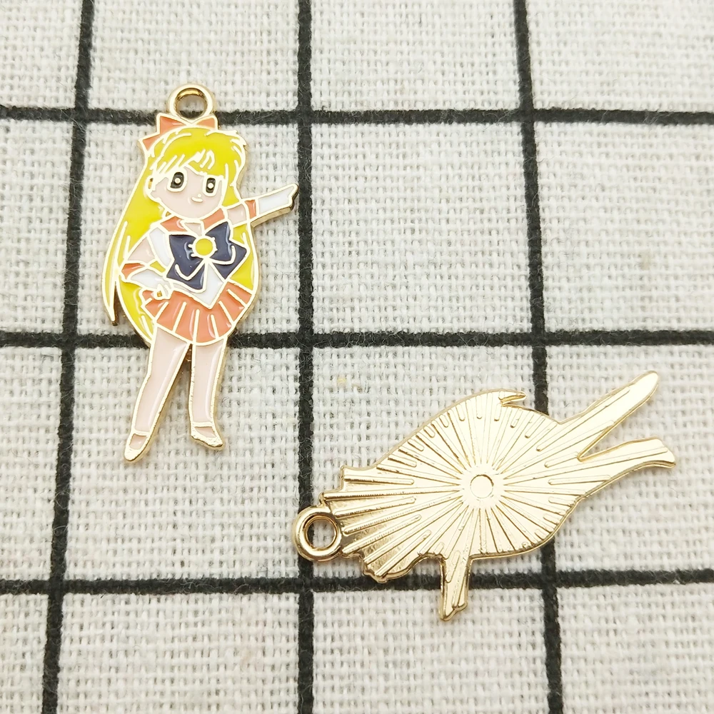 

10pcs enamel cartoon girl charm jewelry accessories earring pendant bracelet necklace charms zinc alloy 16x32mm