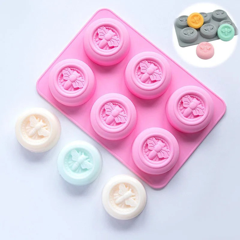 

Honey Bee Wax Beeswax Cake Mold 6 Cell ROUND Candle Silicone Baking Mould
