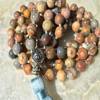 8mm picasso gemstone mala necklace 108 bead band tassel wrist spirituality monk healing natural gemstone energy fancy chakas