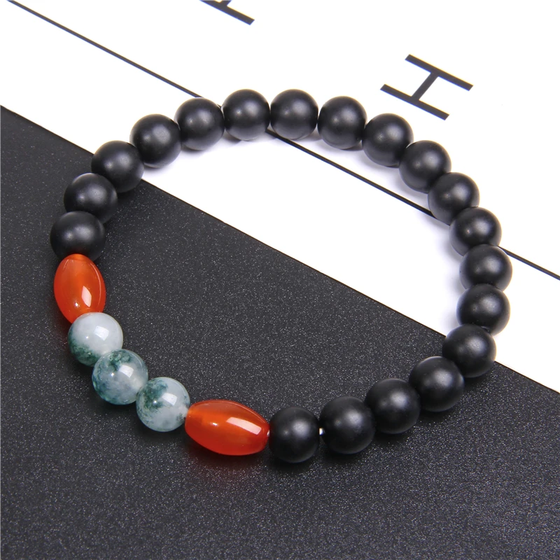 Модный мужской браслет из натурального черного круглого оникса агата бусины с