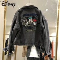 disney ladies fashion new simple and loose embroidery fresh and wild sweet denim jacket cartoon printing casual and comfortable