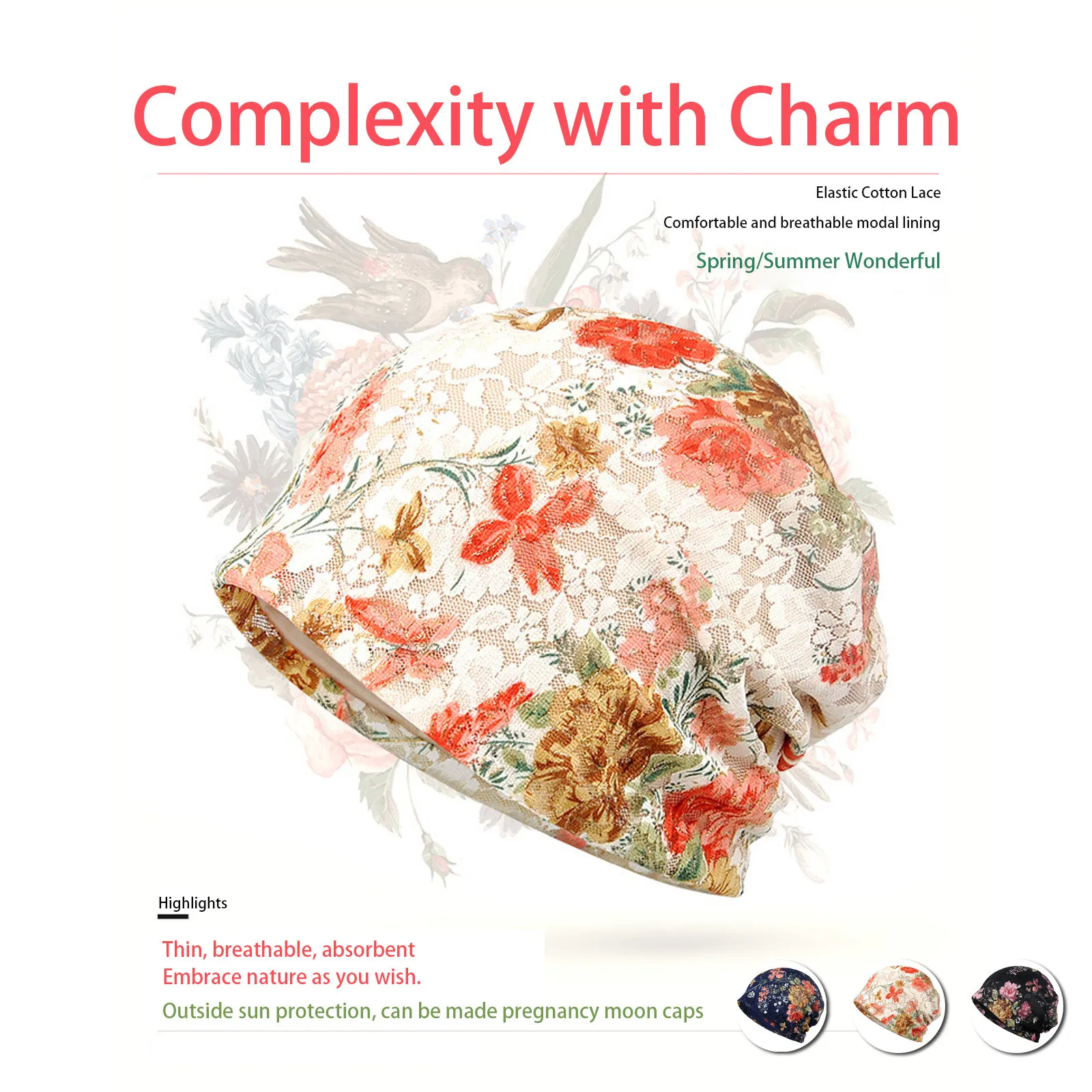 

#35 Lace Wrapped Head Cap Ms. Breathable Flowers Set Head Cap Fashion Trends Print High Quality Fast Delivery Sombrero