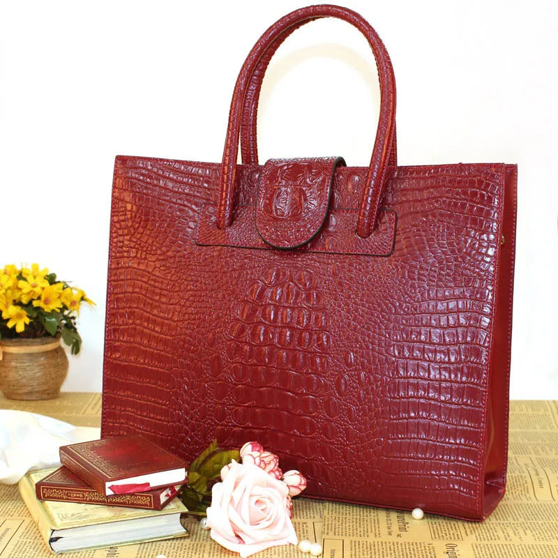 Wine Red Новые модные роскошные женские сумки из натуральной кожи с узором «крокодиловая кожа», женские сумки из натуральной кожи на плечо, деловые компьютерные сумки - Цвет: Wine Red
