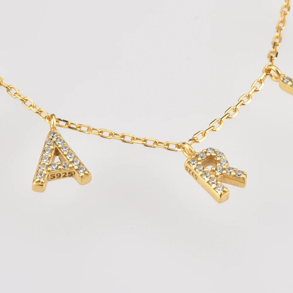 

925 Sterling Silver Gold Personalized Name Pendant Necklace Alpahbet Birthday Gift Valentiens European Initial Jewelry