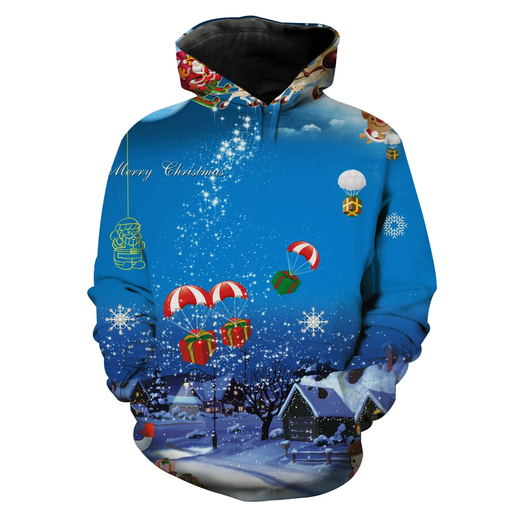 

Pull Over Men's Christmas Sweatshirts Blue Casual Unisex Hoodies Plus Size Spring Autumn Clothes