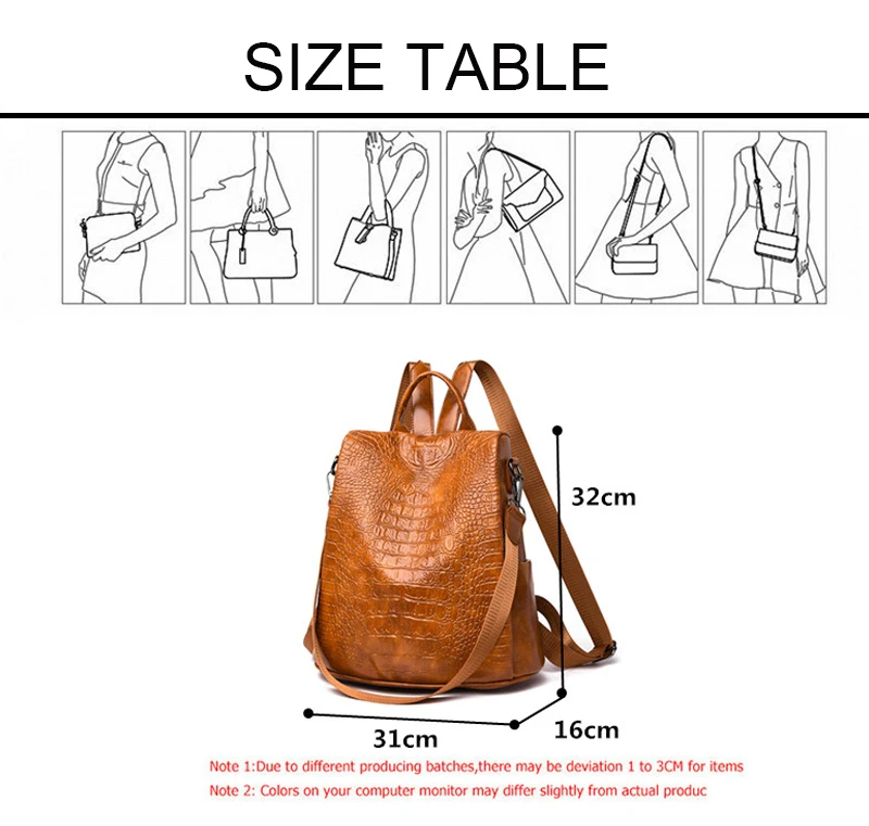 

Crocodile PU Leather Pattern Woman Handbag Fashion Simplicity Large Capacity Locomotive Bags Waterproof Multifunctional Backpack