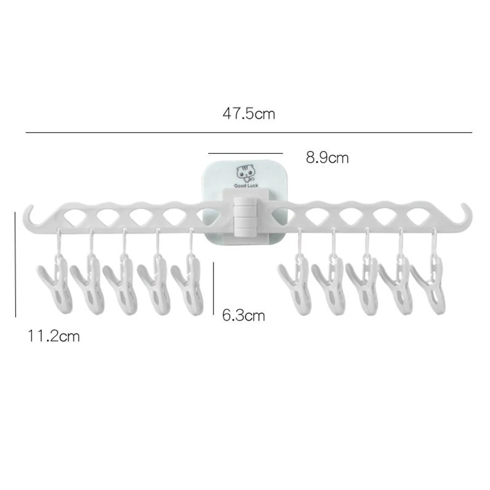 Wall-mounted 10 Clips Portable Socks Cloth Hanger Rack Clothespin Drying Rack Sock Holder Wardrobe Storage Cloth Hangers