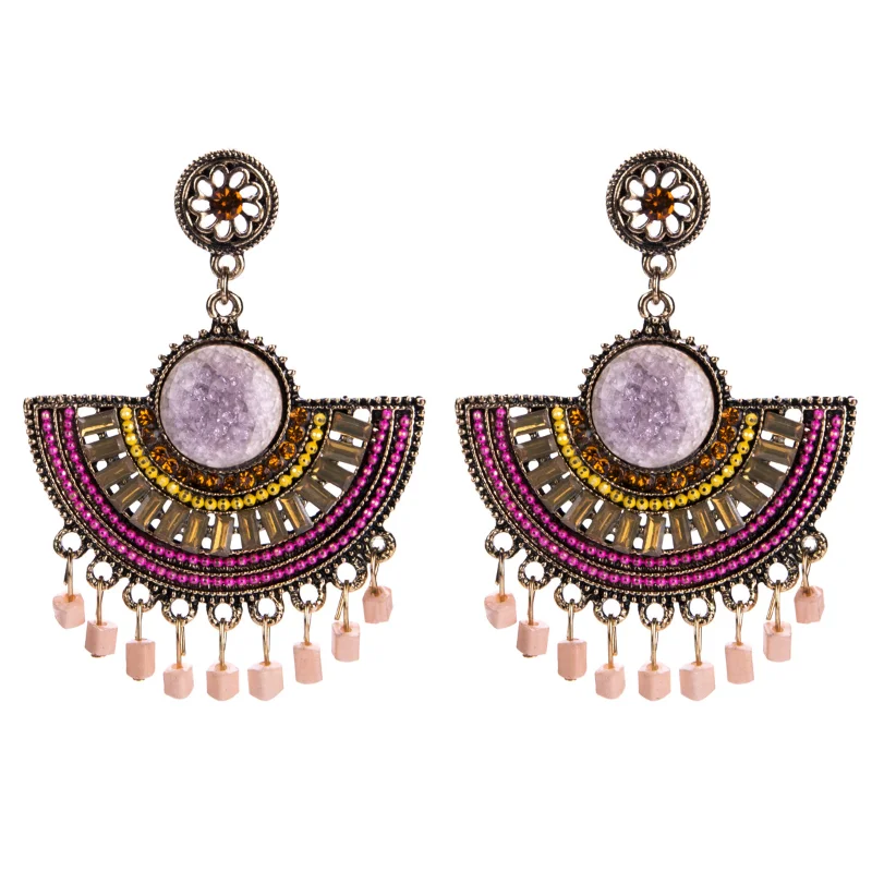 

Chic Exaggerated Fan-shaped Multi-layer Tiny Beads New Earrings with Rhinestone Tassels Women's Fashion Earings Drop Shipping