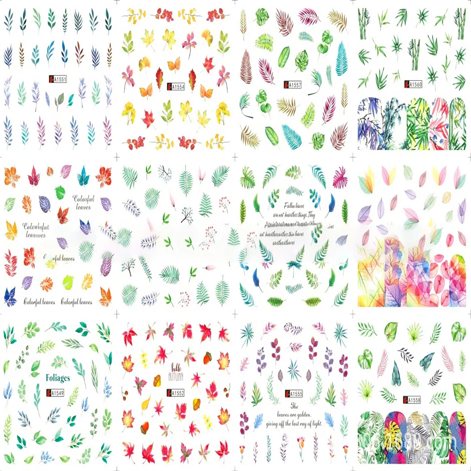 

1Pcs 2021 New Designs Water Decals Nail Sticker Bird tropical plant leaves cartoon animal DIY Slider Tattoo Nail Art Decoration