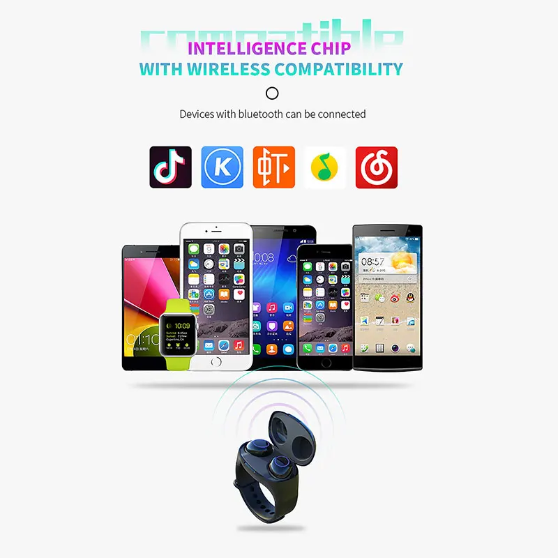 VTIN беспроводные Bluetooth наушники стерео в ухо водонепроницаемые Hi-Fi с запястьем