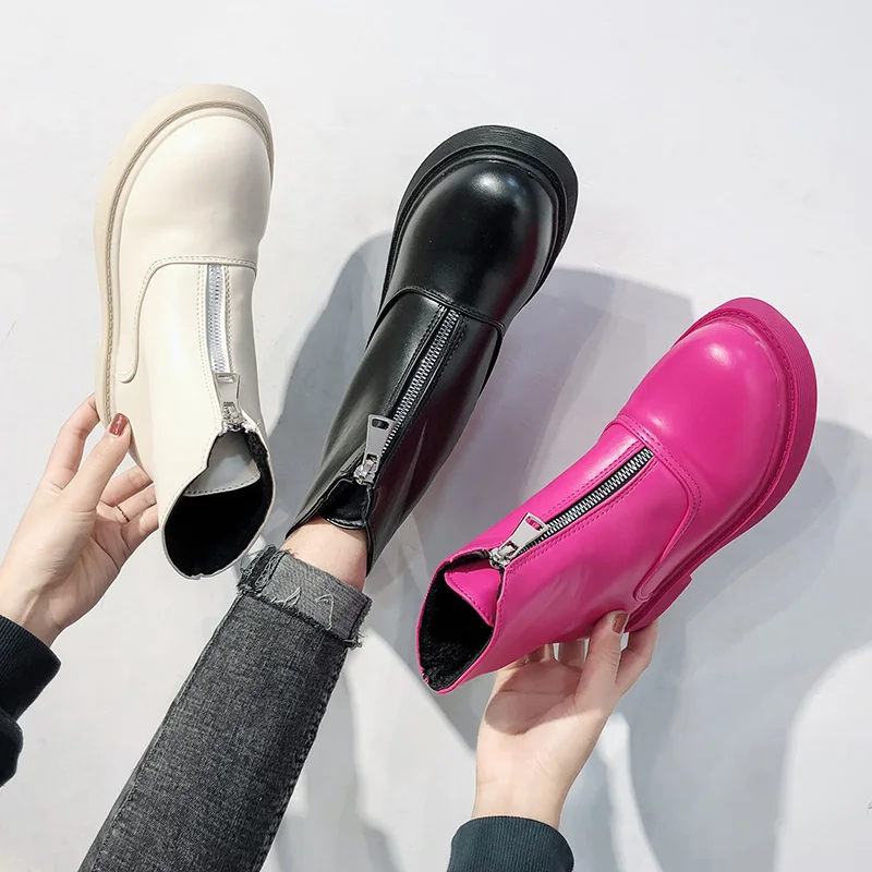 Обувь модные ботинки женские на шнуровке Martin низком каблуке с круглым носком