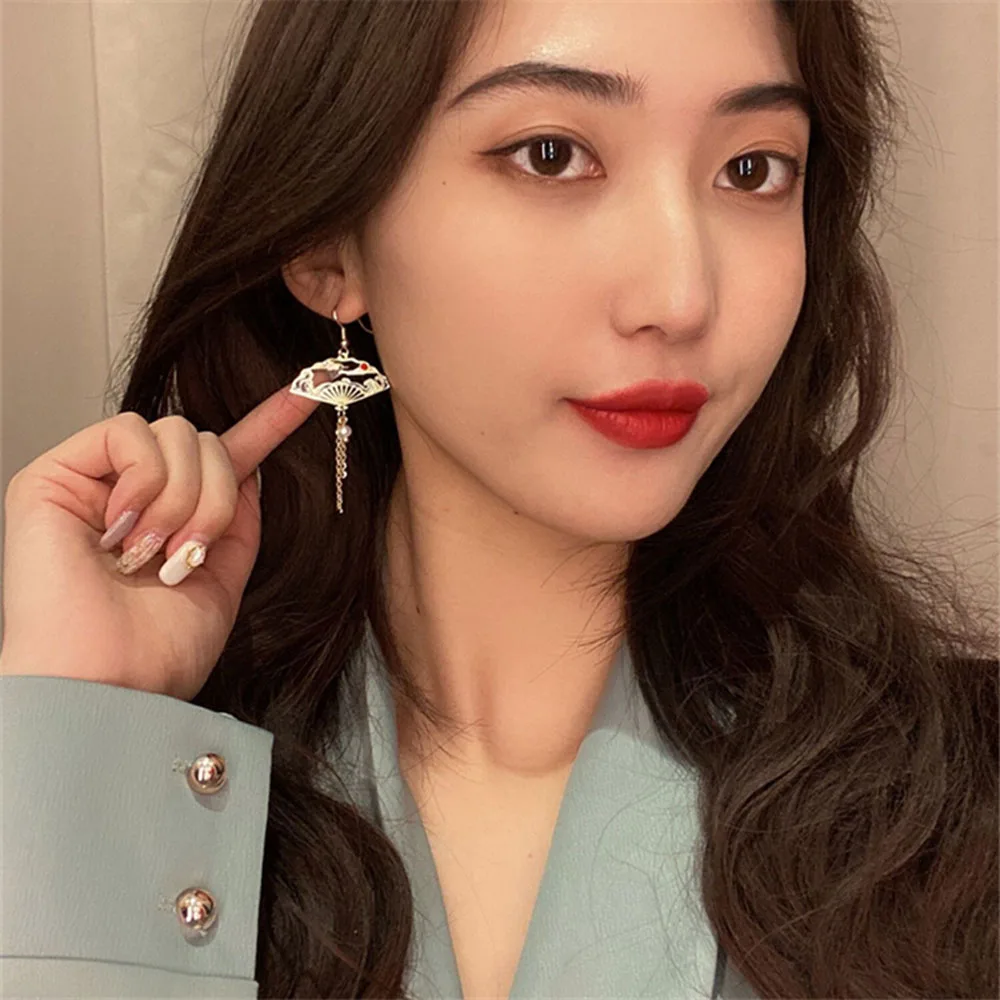 Женские Висячие серьги в китайском стиле длинные висячие с подвеской виде