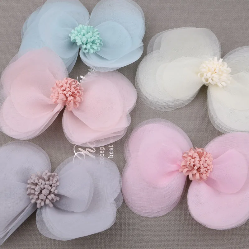 

New 110*75mm Chiffon Fabric Handmade Ribbon Knot Patch Sticker Girl Hair Jewelry Clips Headband Garment Shoes Decor 10pcs