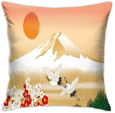 

Personalized Abraction Graphical Interpretation of ndscape in Japan with Birds Flying High Decorative Pillow Cover Printed