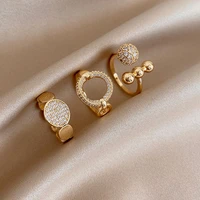 2021 korean gold plated heart flower zircon rings for women temperament opening circle fashion finger accessories female jewelry