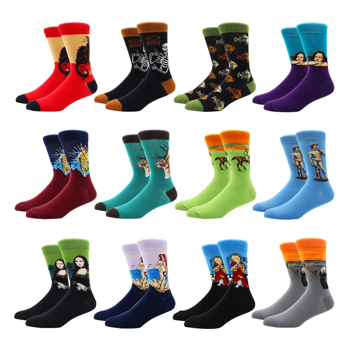 

Лидер продаж, классические осенне-зимние женские носки в стиле ретро с изображением Ван Гога и фрески, женские носки с изображением всемирн...