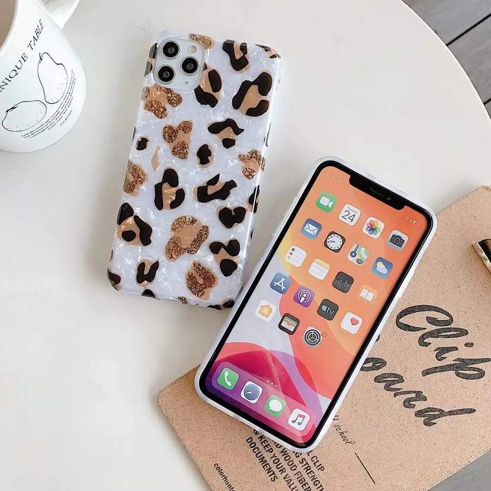 

Fashion snake white Leopard Print Conch Shell Phone Case For iphone11 11pro xs Max XR X 7 8 plus Cover Luxury Soft Case Capa off
