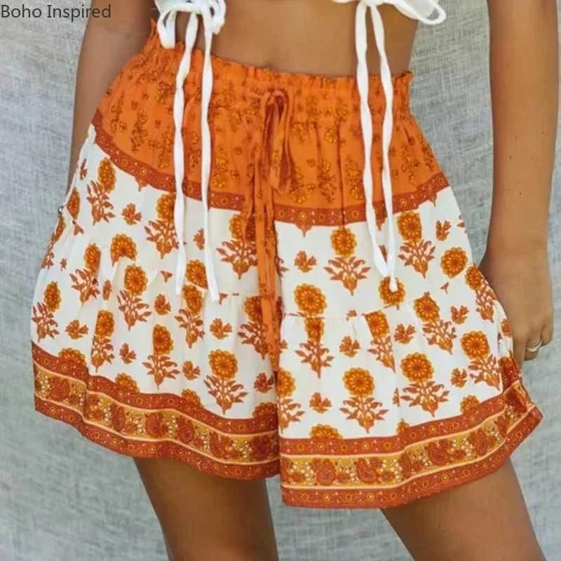 

floral shorts for women elastic waist tied High Waist Short Pants Casual Beach summer shorts femme cotton shorts