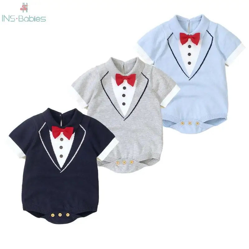 

Children's Clothing Baby Bodysuit Summer Jumpsuit Kid Cotton Clothing Boys Short Sleeves Body Suit Male Infant Bow Tie Body Suit