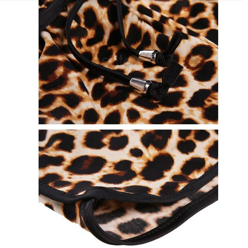 

CUHAKCI Summer Printed Leopard Shorts Plus Size XL Women's Shorts String Casual Beach Casual Sexy Short Pants