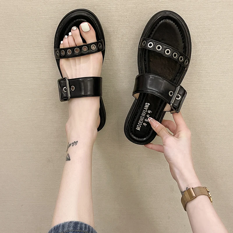 

Shoes Low Woman's Slippers Shale Female Beach Slides 2021 Flat Soft Sabot Summer Rubber Concise Casual PU Leisure