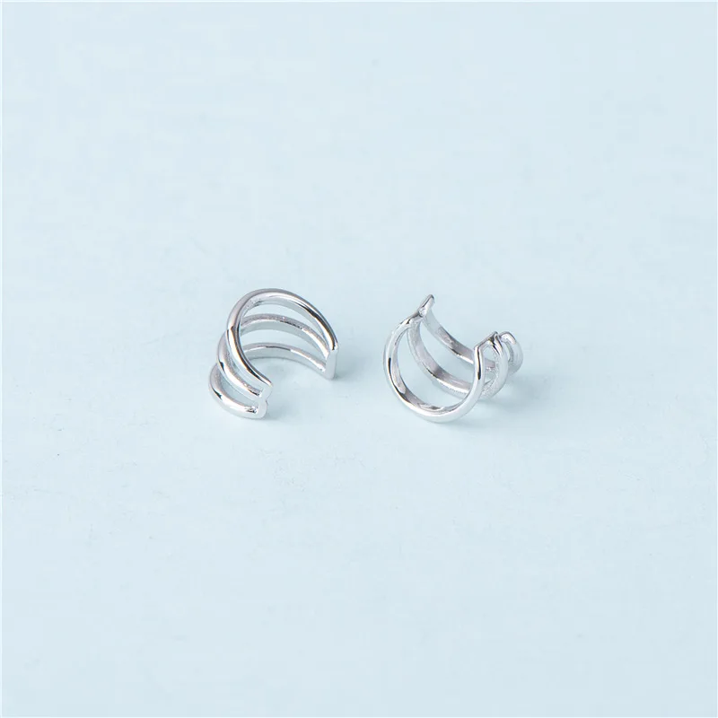 

Sodrov 925 Sterling Silver Three-layer Hollow Hook Ear Bone Clip Fashion Minimalist Pierced Earrings Silver Earrings
