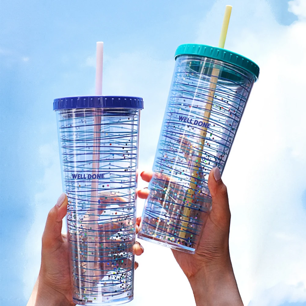 

Travel Portable Juice Mugs 720ml With Straw Sport Double Wall Insulated Water Cup Thermal Gift Fashion Home Office Drinking