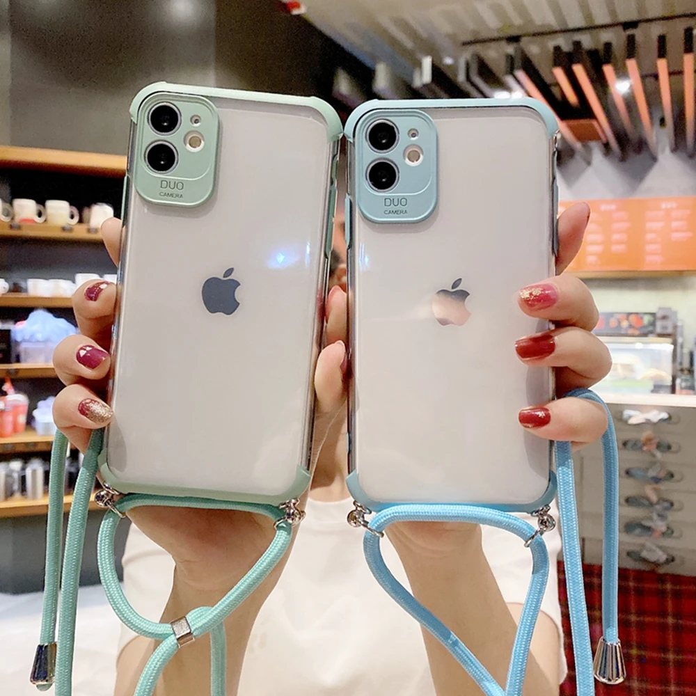 

New Luxury Clear Soft Phone Case Crossbody Necklace Cord Lanyards With Rope For iphone 6 6S 7 8 Plus X XR XS 11 Pro Max Cover