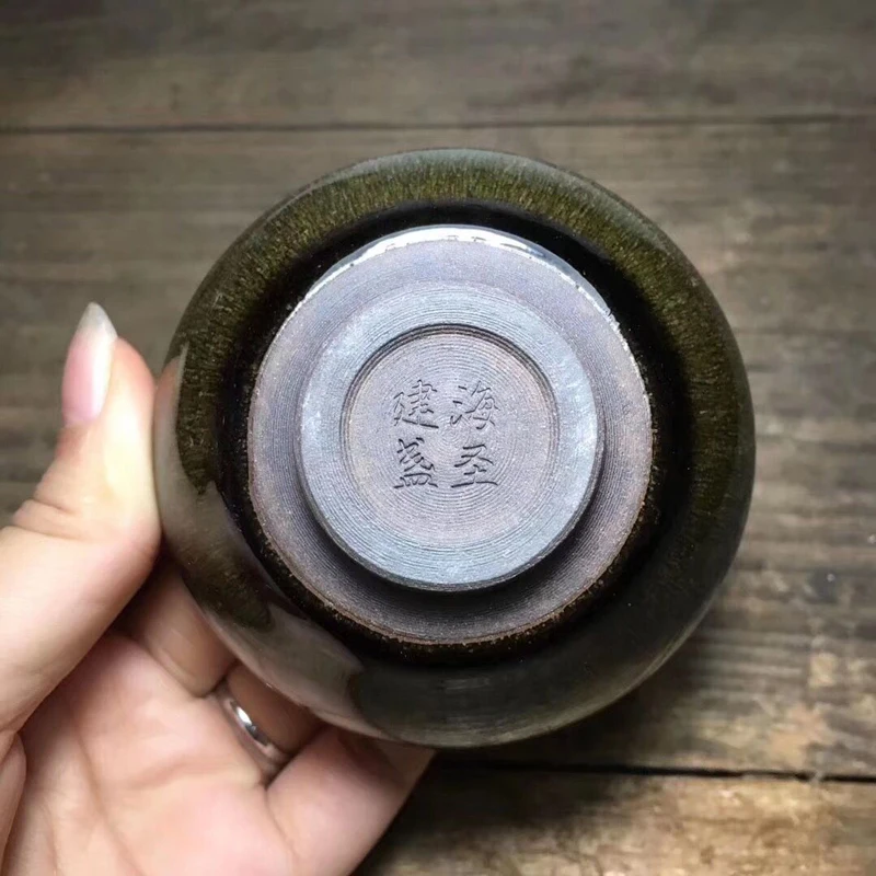 

Jianzhan Chinese Song Dynasty Style Jian Kiln Tea Cup Green Hare Fur's Glaze Porcelain Cup for Tea Tenmoku Chawan Bowls