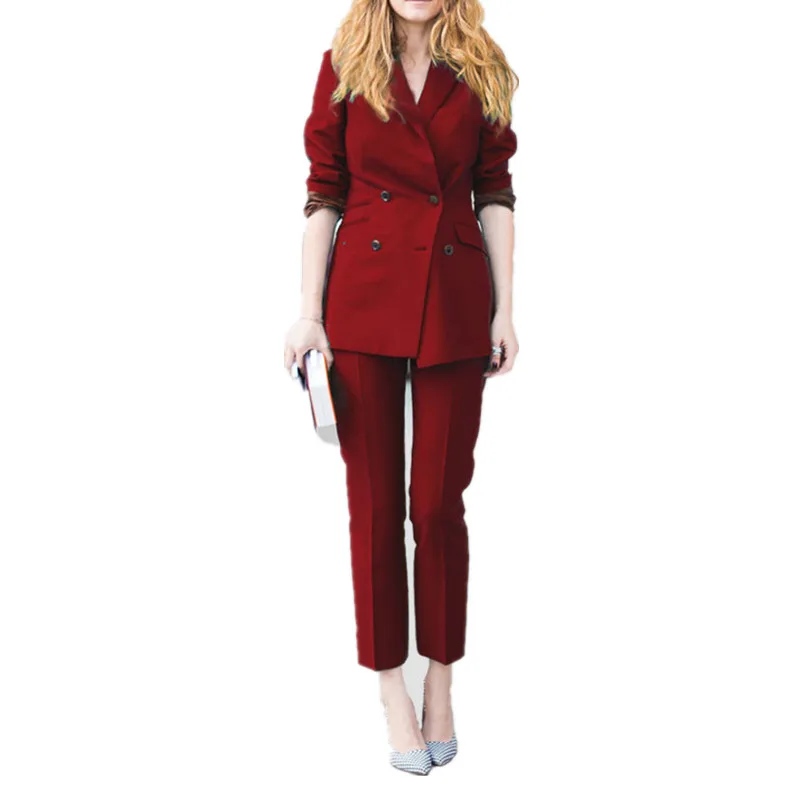 

New Burgundy Autumn Formal Women Business Suits Ladies Office Work Wear Suits Womens Tailored 2 Piece Suits Custom Made