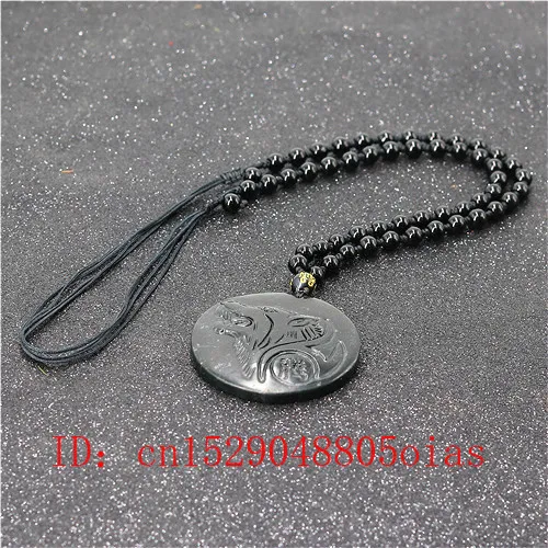 Китайский натуральный черный зеленый нефритовый волк кулон ожерелье Шарм