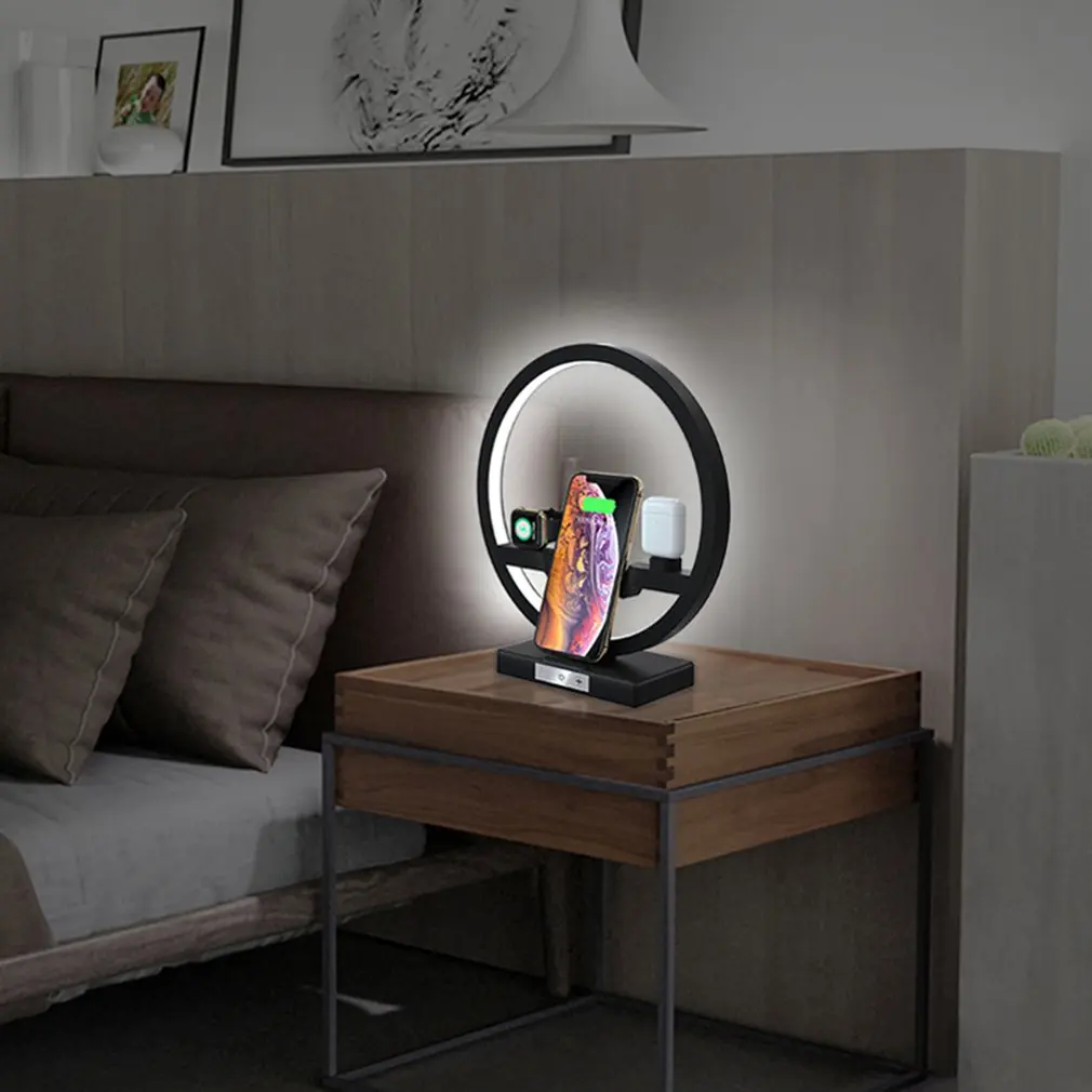 Настольная лампа 3 в 1 светодиодная док-станция для быстрой беспроводной зарядки